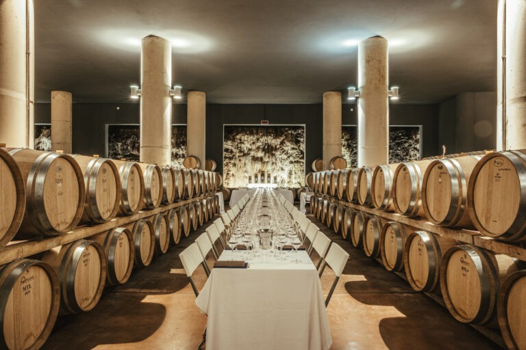 Degustation mit Weinfässern