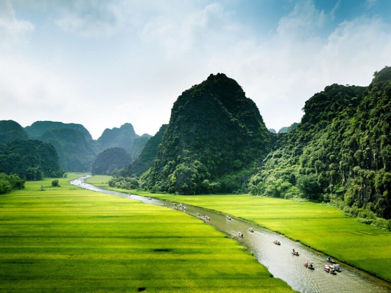 Fluss durch Vietnam mit Reisfelder